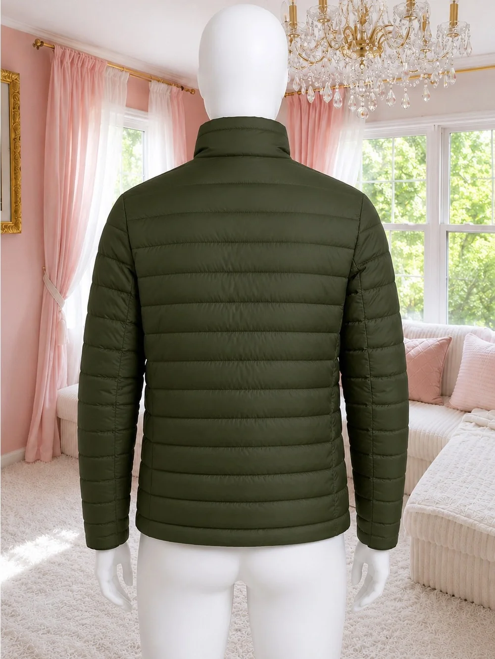 Men's Olive Green Quilted Puffer Jacket